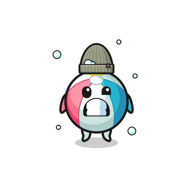 Cute cartoon beach ball with shivering expression