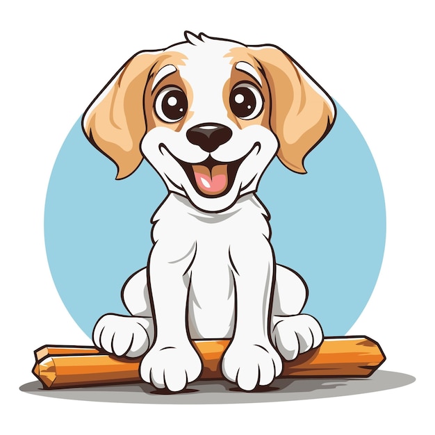 Cute cartoon beagle dog sitting on a log