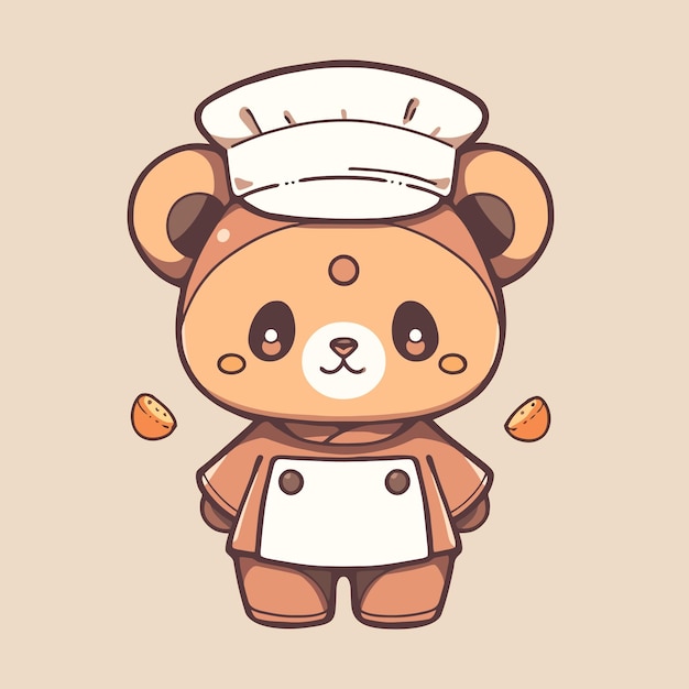 요리사 모자를 쓰고 귀여운 만화 곰 캐릭터