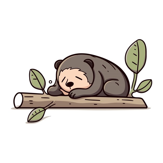 Vector cute cartoon bear sleeping on a tree branch vector illustration