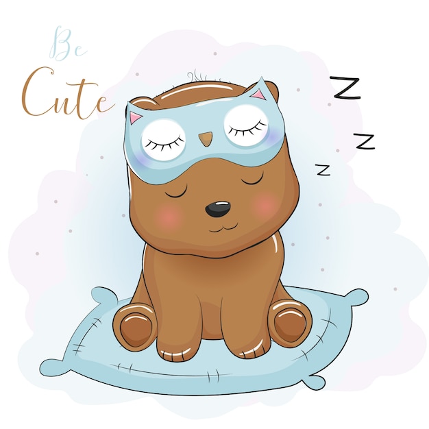 Cute cartoon bear sleeping with eye mask