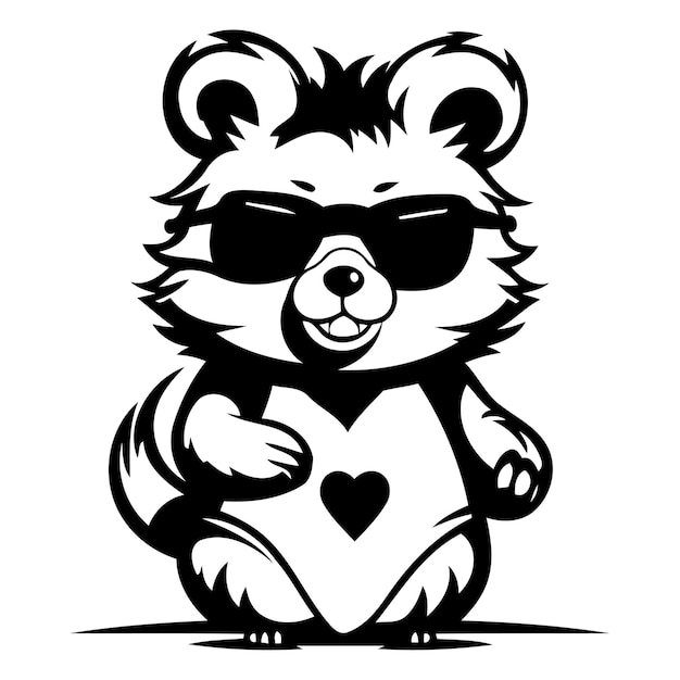 Cute cartoon bear in sunglasses and swimsuit Vector illustration