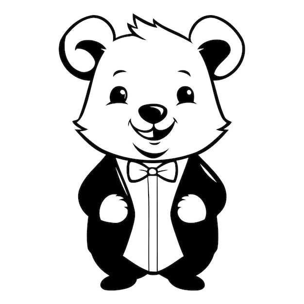 Cute cartoon bear with bow tie isolated on white background Vector illustration