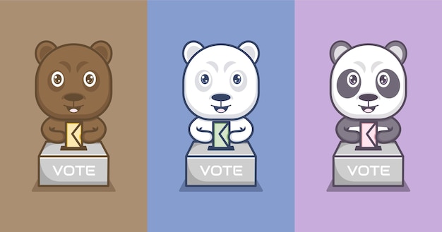 Милые мультяшные медведи, панды и белые медведи собирают голосование