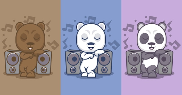 cute cartoon bears, pandas and polar bears dancing