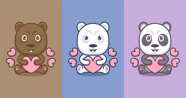 Cute cartoon bears, pandas and polar bears with love