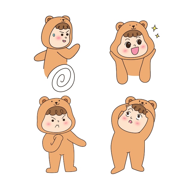 Cute cartoon bears in a variety of gestures