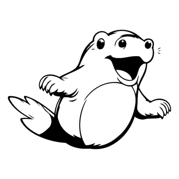 Vector cute cartoon beaver jumping on the wave vector illustration