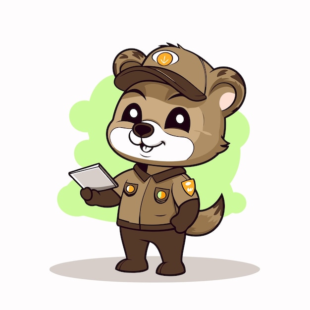 Cute Cartoon Beaver Mascot Character With Digital Tablet Vector