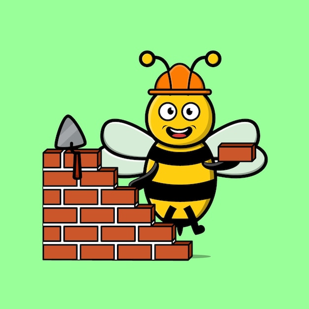 Cute cartoon bee as mason character in 3d modern style design