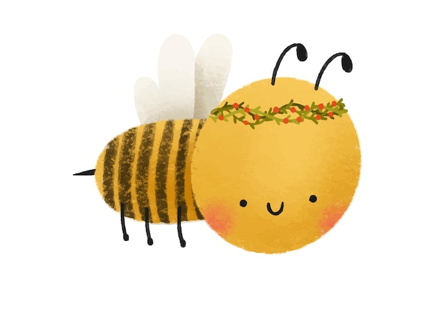 Vector cute cartoon bee bee with flower wreath