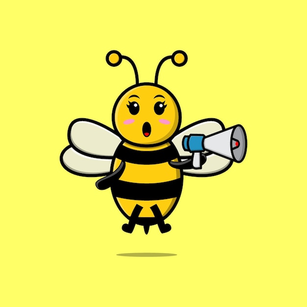 Cute Cartoon bee character speak with megaphone in 3d cartoon style concept