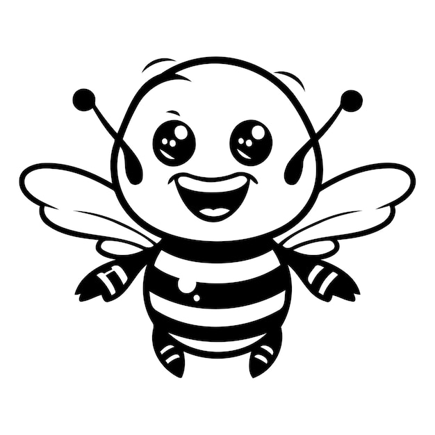 Vector cute cartoon bee character vector illustration isolated on yellow background