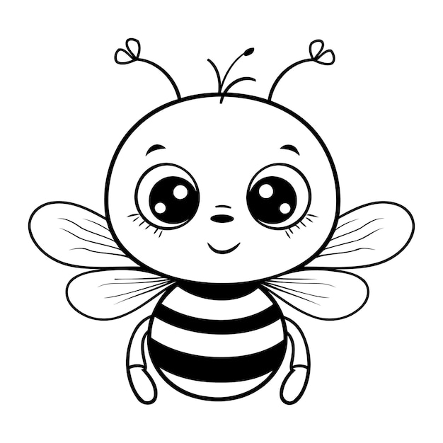 Cute cartoon bee coloring book for children vector illustration