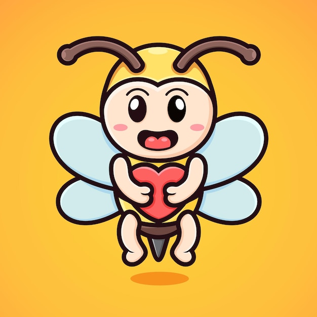 Vector cute cartoon bee hugging love