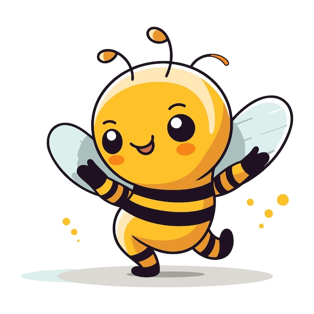 Vector cute cartoon bee isolated on white background vector illustration in flat style