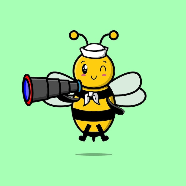 Cute cartoon bee sailor with hat and using binocular cute modern style design