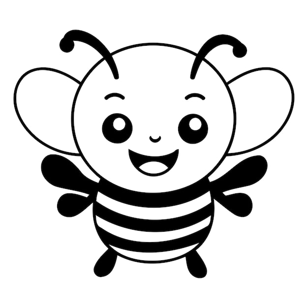 Cute cartoon bee Vector illustration Isolated on white background