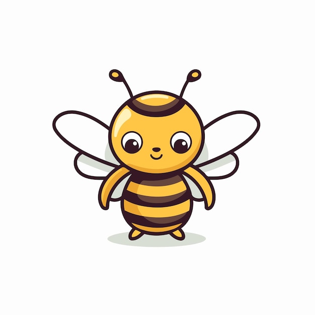 Cute cartoon bee Vector illustration Isolated on white background