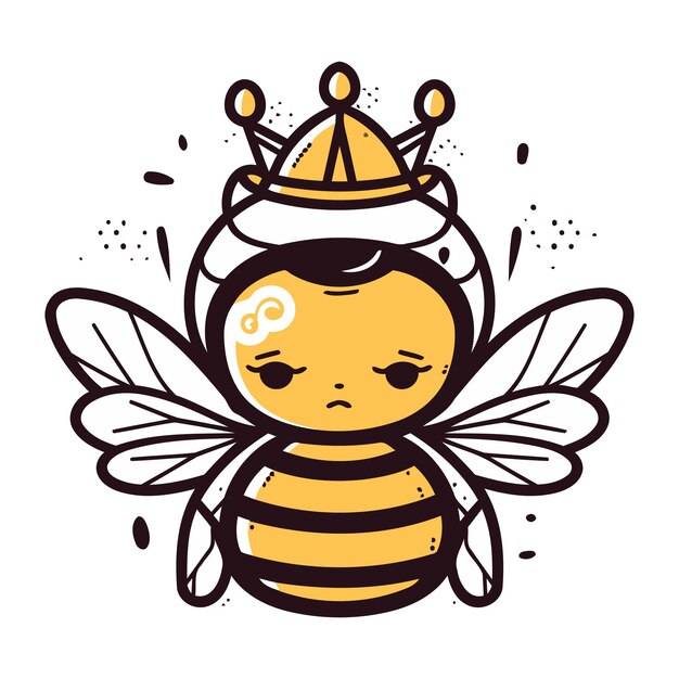 Vector cute cartoon bee with crown vector illustration isolated on white background