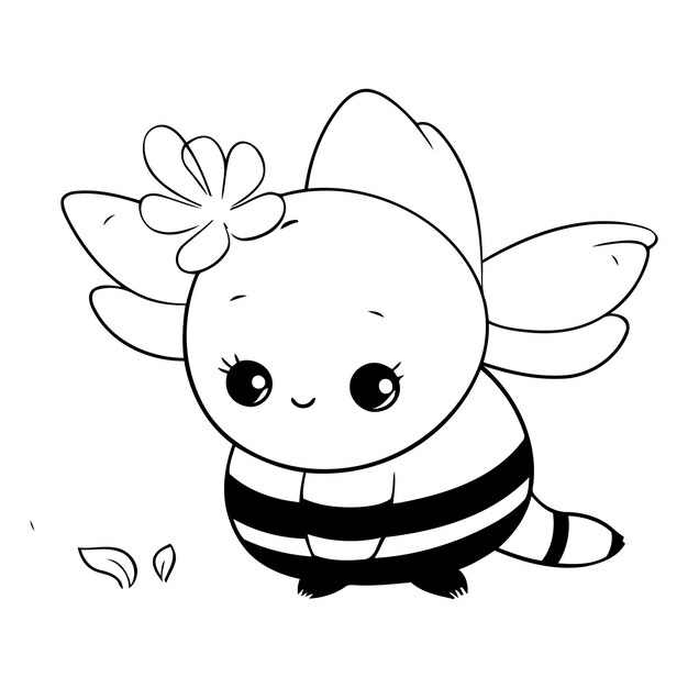 Vector cute cartoon bee with flower on its head