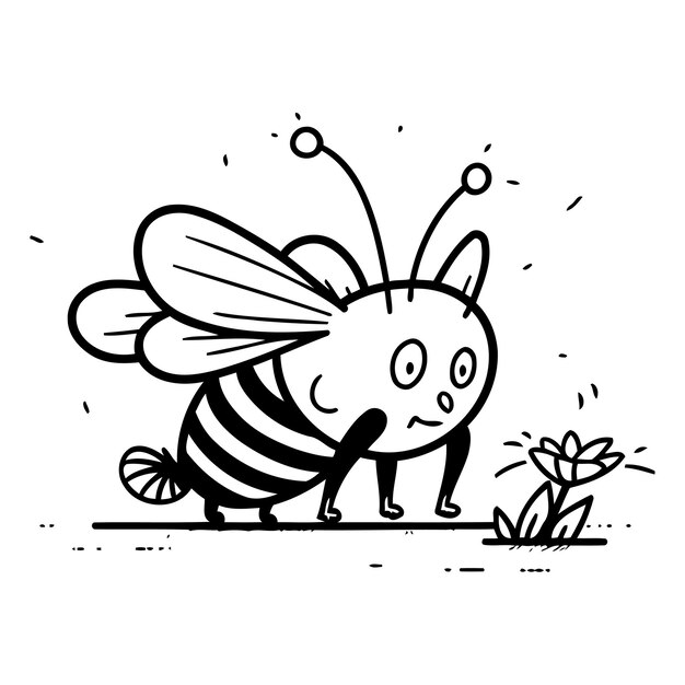 Cute cartoon bee with flower Vector illustration of a bee