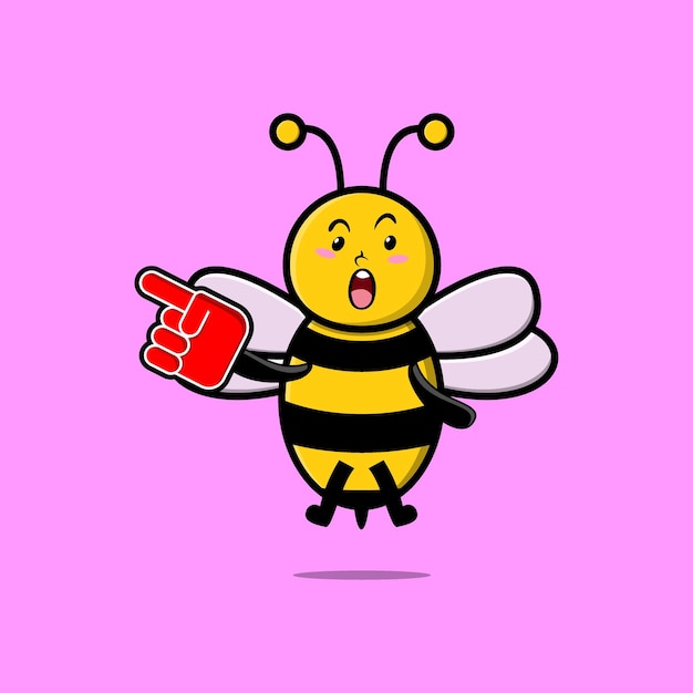 Cute cartoon bee with foam finger glove in modern design