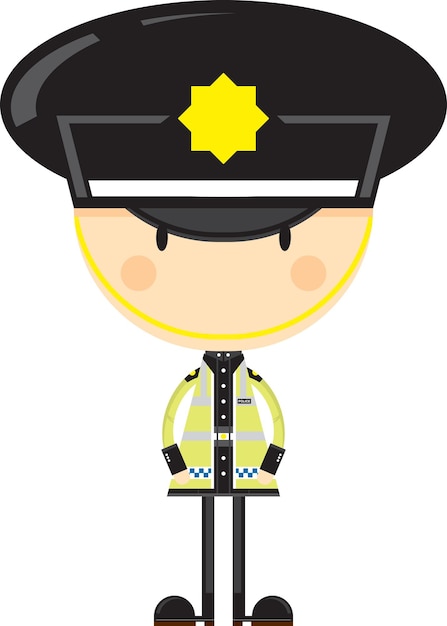 Cute Cartoon Big Head Policeman Character Emergency Services Illustration