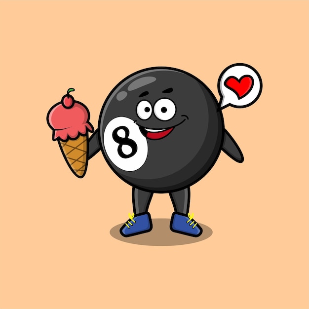 Cute Cartoon billiard ball character holding ice cream cone