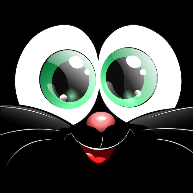 Cute cartoon black cat face with smile