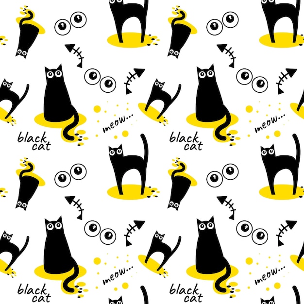 Cute cartoon Black cat seamless pattern