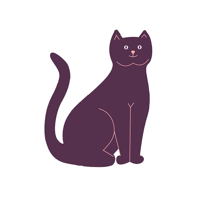 Simpatico cartone animato gatto nero illustrazione vettoriale in stile piano.