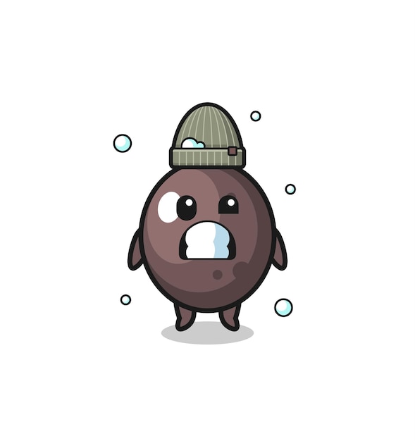 Cute cartoon black olive with shivering expression cute design