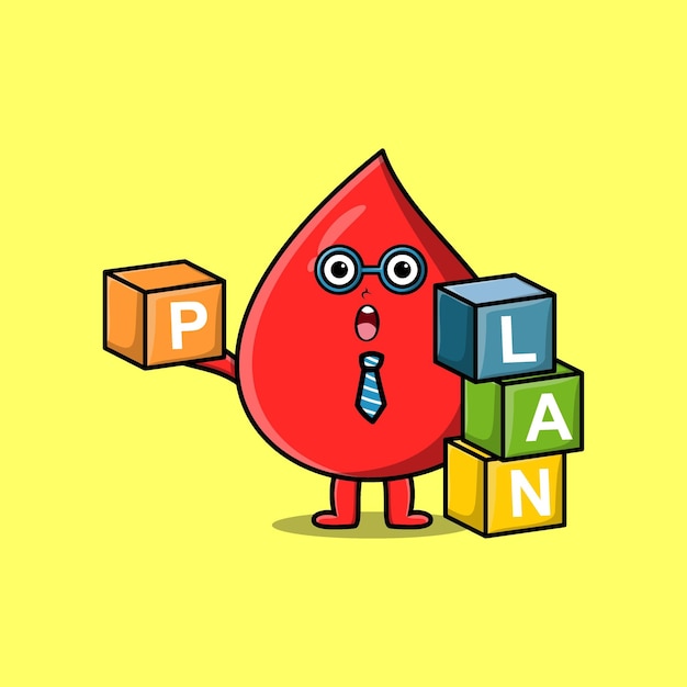 Cute cartoon blood drop businessman stacking plan box in flat modern style design