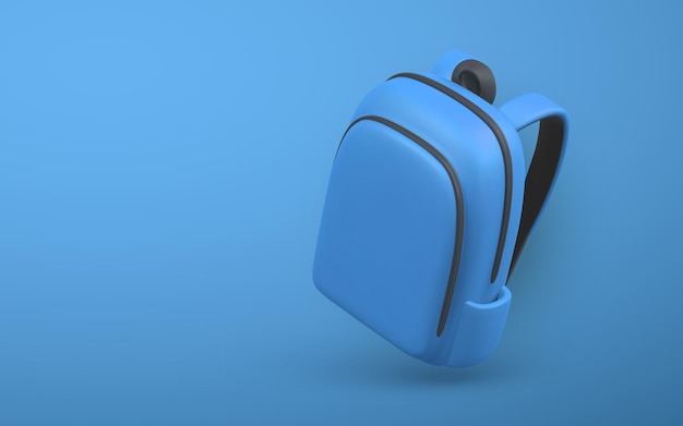 Симпатичный мультяшный синий рюкзак 3d реалистичная школьная сумка Обратно в школу концепция Векторная иллюстрация