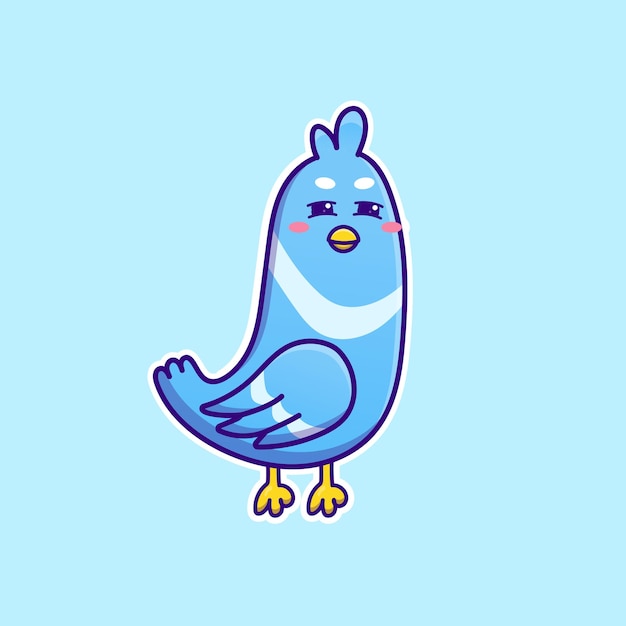 Cute cartoon blue bird in vector illustration. Isolated animal vector. Flat cartoon style