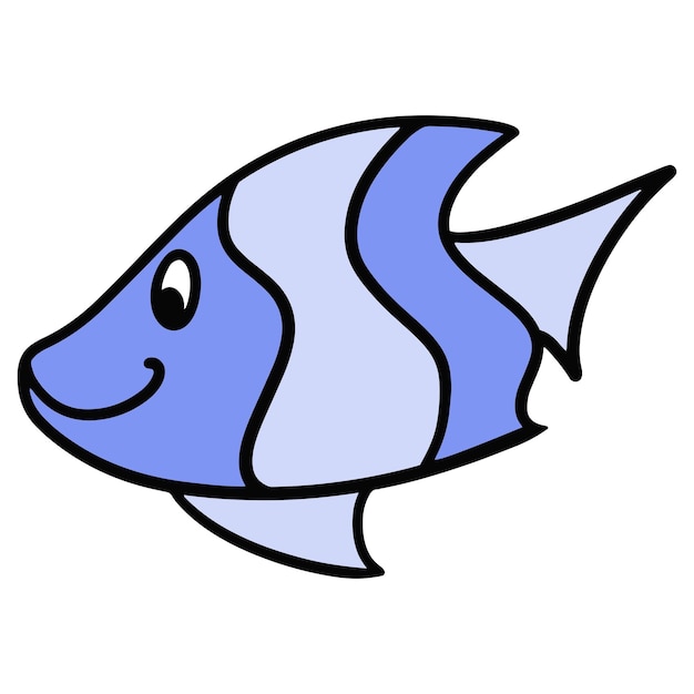 Cute cartoon blue fish inhabitant of tropical seas aquarium fish vector illustration