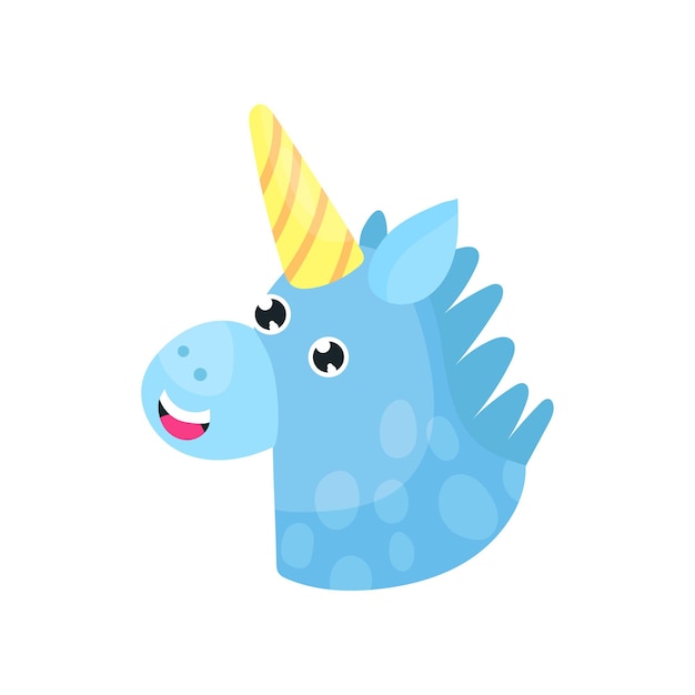 Cute cartoon blue magic unicorn head vector Illustration isolated on a white background