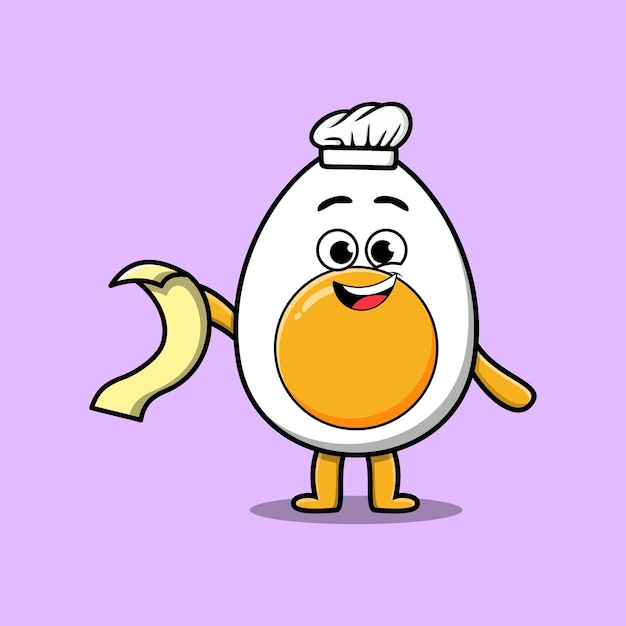 Cute cartoon boiled egg chef with menu in hand