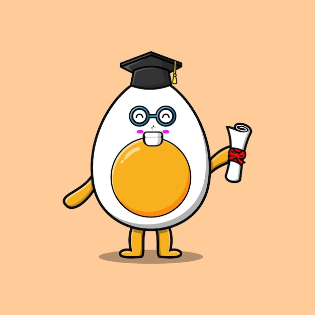 Cute cartoon boiled egg student on graduation day