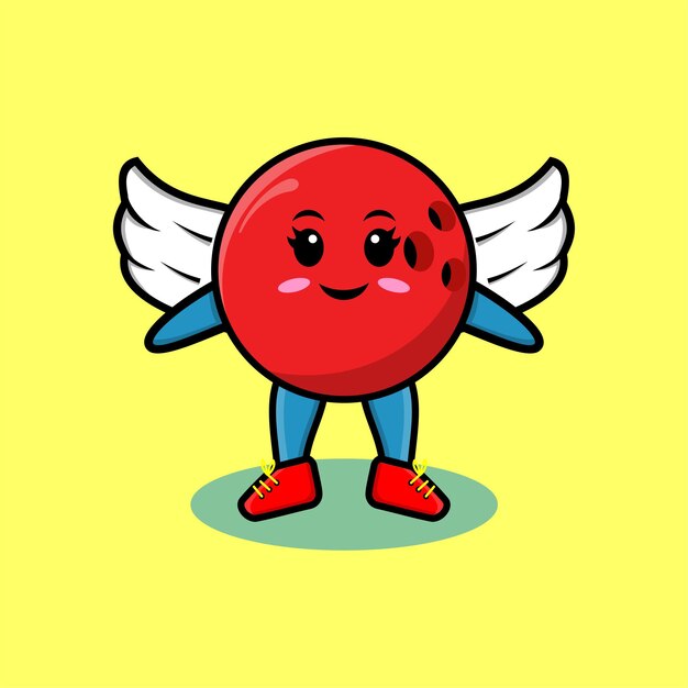 Personaggio simpatico cartone animato palla da bowling che indossa le ali in un design in stile moderno per il logo adesivo tshirt