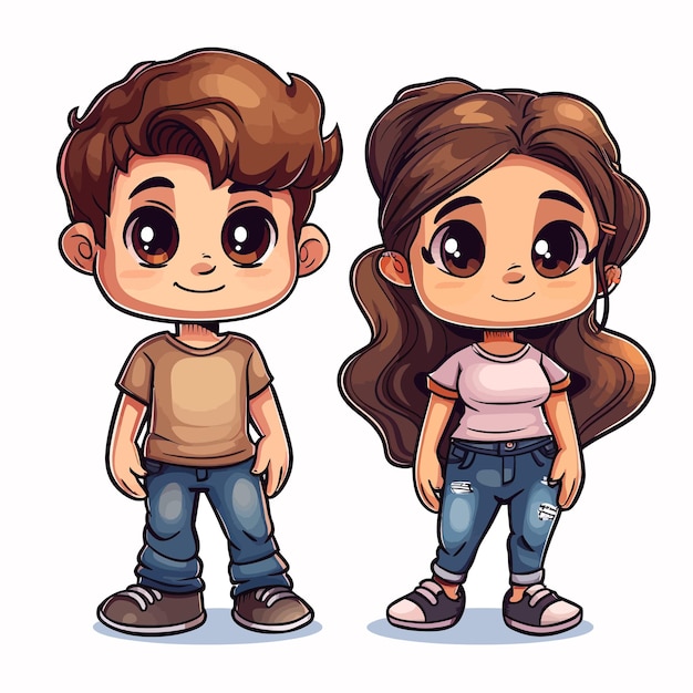 Vector cute_cartoon_boy_and_girlvector_clip_art