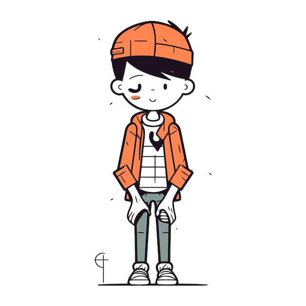 Cute cartoon boy in casual clothes and cap Vector illustration