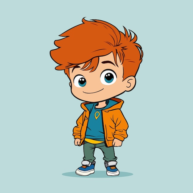 Cute Cartoon Boy Kawaii Style Vector Character