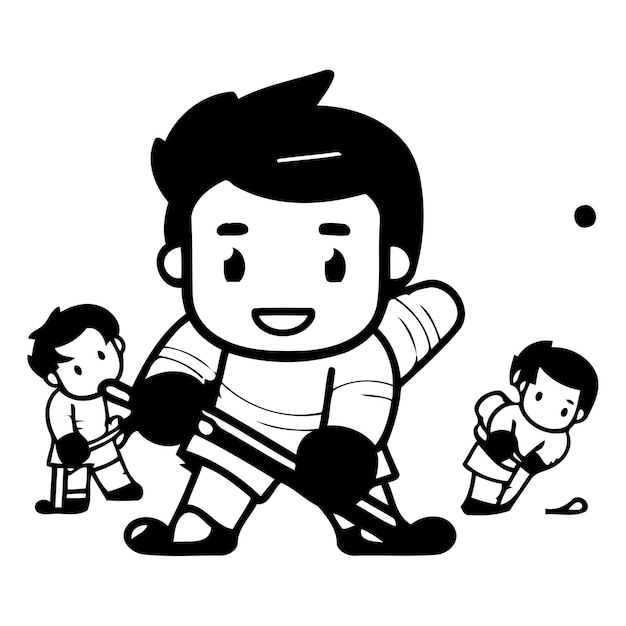 Cute cartoon boy playing ice hockey vector illustration flat design