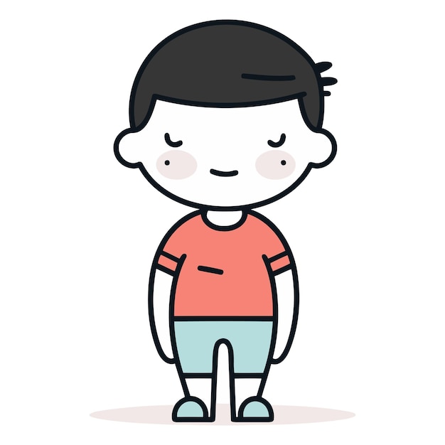 Vector cute cartoon boy standing and smiling colorful character