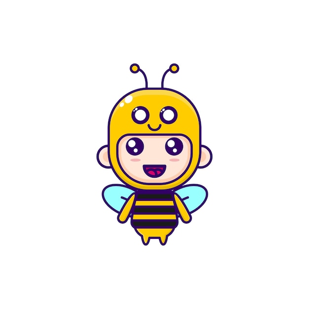 꿀벌 의상을 입고 귀여운 만화 소년