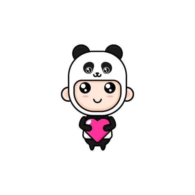 Cute cartoon boy wearing panda costume