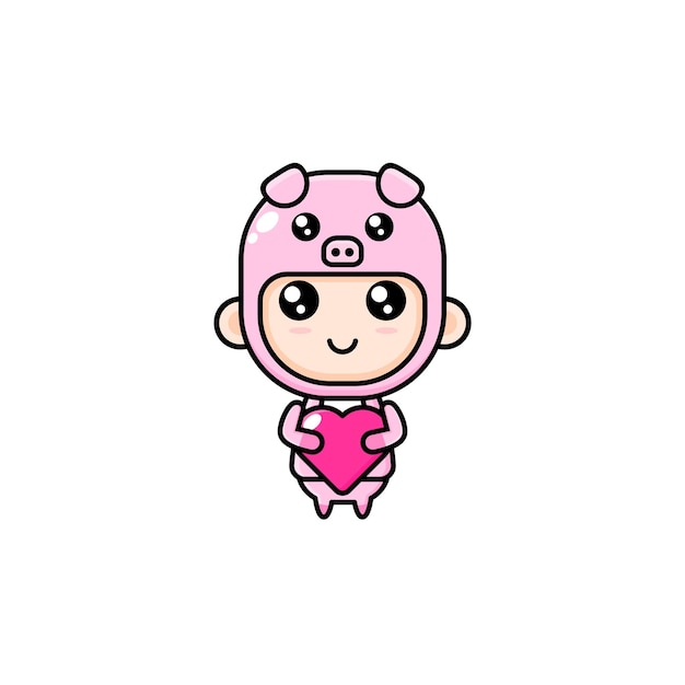 cute cartoon boy wearing pig costume