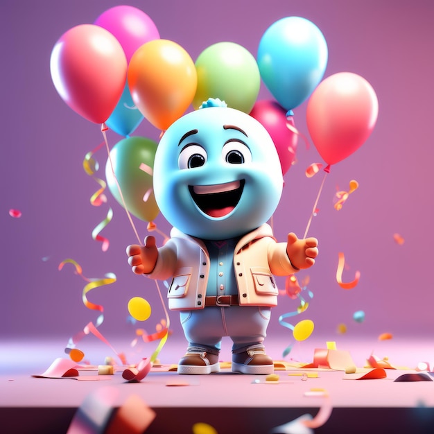 cute cartoon boy with big eyes happy birthday party cute cartoon boy with big eyes happy bir